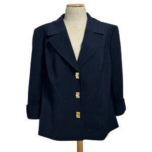 Tahari Arthur S. Levine Navy Blazer Jacket 16W Button-Up Polyester Lined